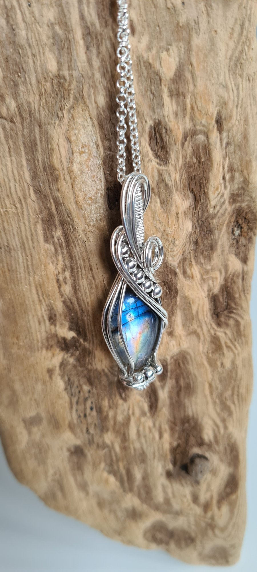 Handmade Natural Labradorite & 925 Silver Necklace Pendant with Chain,Gift Boxed