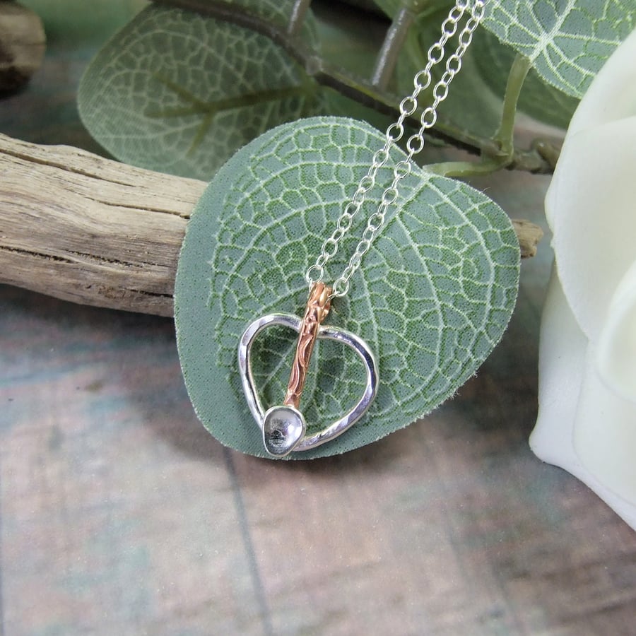 Necklace, Welsh Love Spoon Pendant, Sterling Silver and Copper