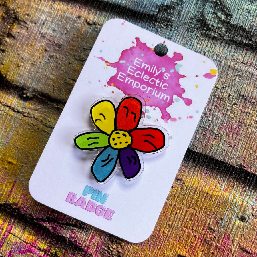 Rainbow Flower Pin Badge - Birthday Gift - Christmas Gift - Cute Whimsical Badge