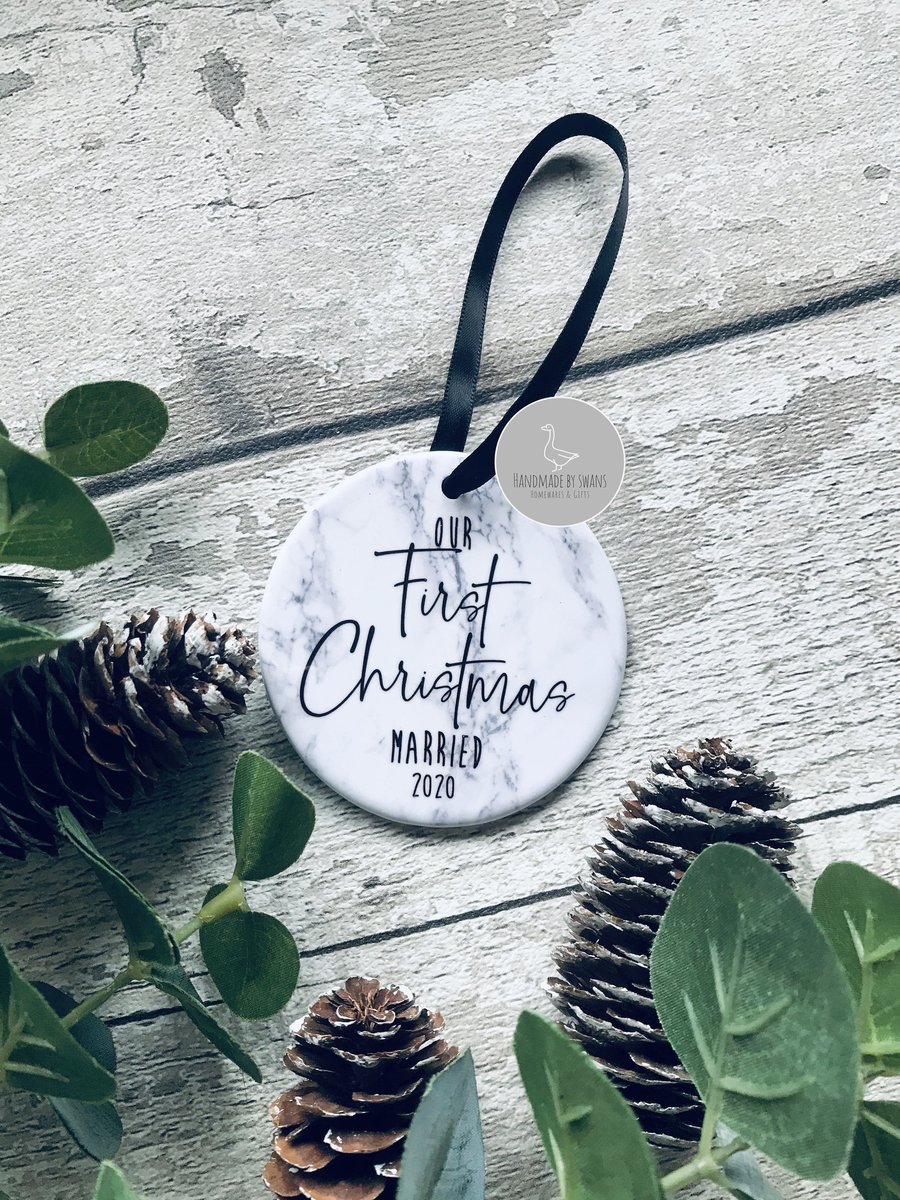 first christmas married bauble, Ceramic hanging star, wedding gift, christmas 