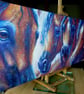 Four bay Arabian Horses oil on panoramic wide canvas - Image 7