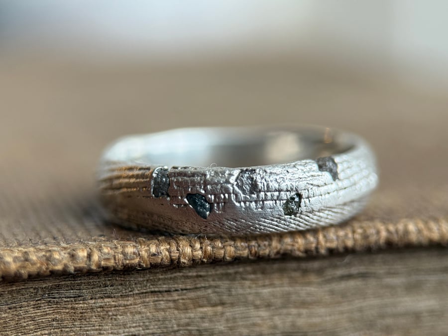 Sterling Silver Rough Diamond Crystal Ring Band