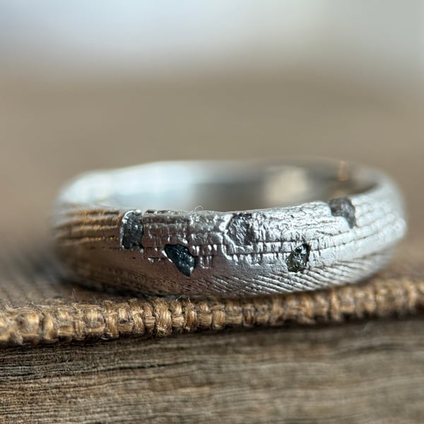 Sterling Silver Rough Diamond Crystal Ring Band