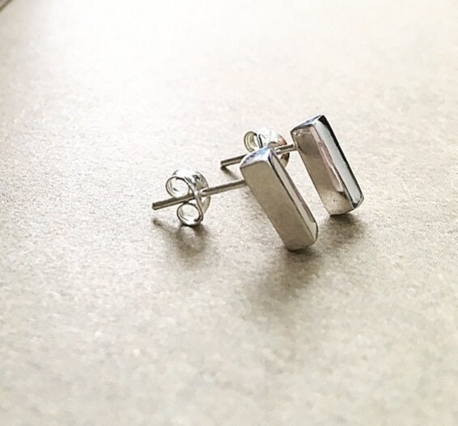 Silver Bar Stud Earrings - Minimalist Geometric Sterling Silver Classic Bars