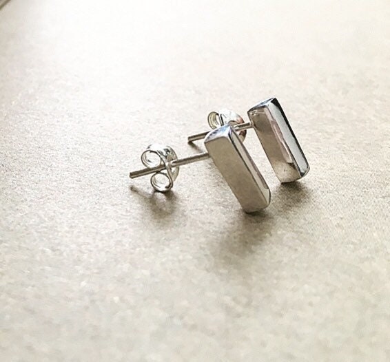 Silver Bar Stud Earrings - Minimalist Geometric Sterling Silver Classic Bars