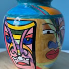 Tiki Head Vase: Custom Painted Ceramic Pottery Vase x 1