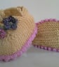Hand Knitted Baby Girl's  Pure 'Jeager' Merino Wool Shoes & Hat Set 3-6 months  - Image 5