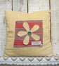 Handmade Appliqué Flower Cushion, Rustic Farmhouse Throw Pillow, Cottage Decor