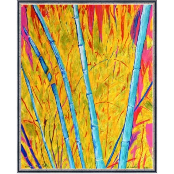Framed Bamboo Oil Painting Colourful Maximalist Art