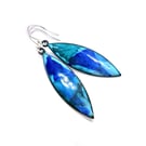 Abstract Colour enamel marquise drop earrings - blue