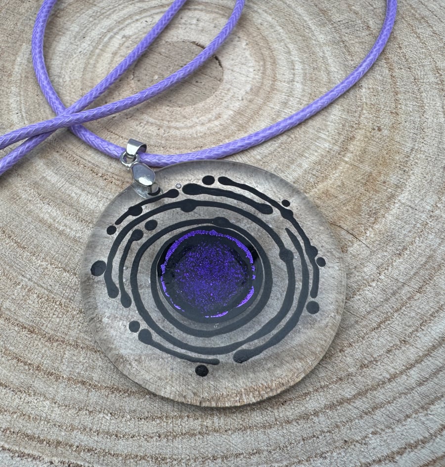 Beautiful Handmade Purple Purple and Black Glass Fused Pendant 