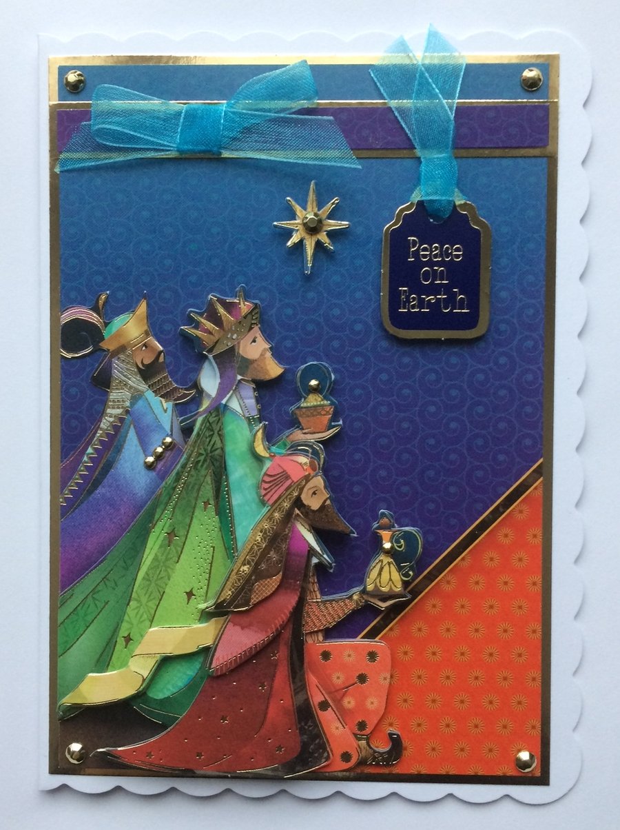 3D Luxury Handmade Card Peace On Earth Three Wise Men Kings by Poppy Kay