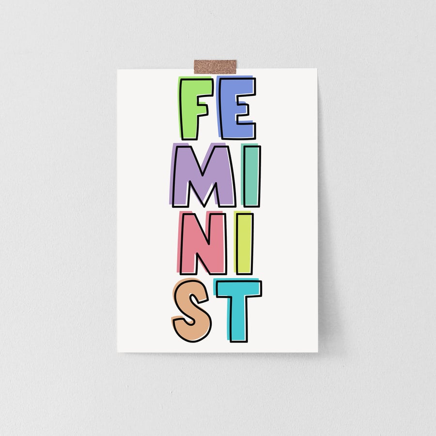 Feminist slogan unframed A5 with border print, Independent woman feminist, Femal