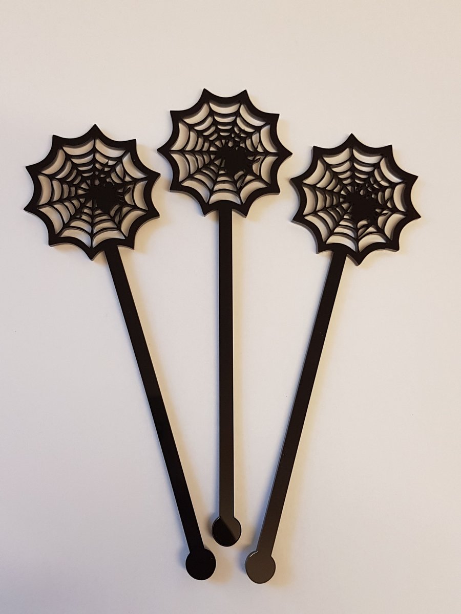 Halloween Spider in Web Cocktail Stirrer Swizzle Stick x 3 - Acrylic