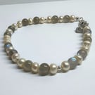 Limited Edition Moonstone & Freshwater Pearl Bracelet Handmade Silver Tone