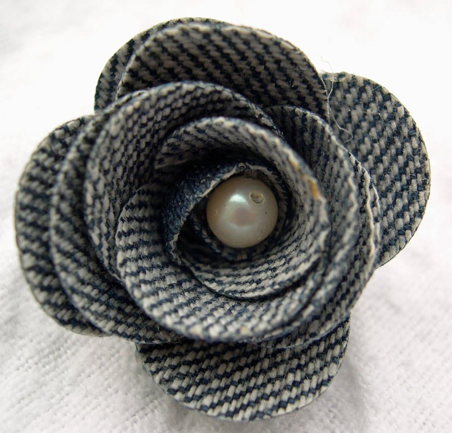 Hardened Fabric Light Denim Rose Brooch