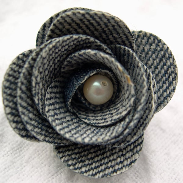 Hardened Fabric Light Denim Rose Brooch
