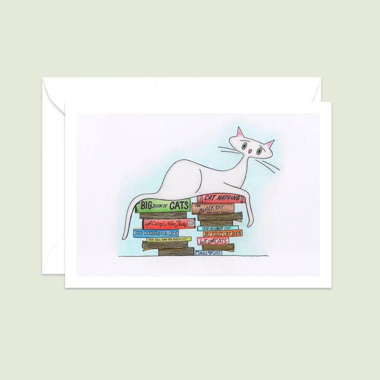 White Cat Greeting Card: Hand Drawn Illustration for a Cat Lover (118)