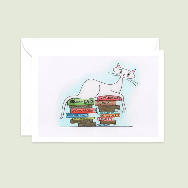 White Cat Greeting Card: Hand Drawn Illustration for a Cat Lover (118)