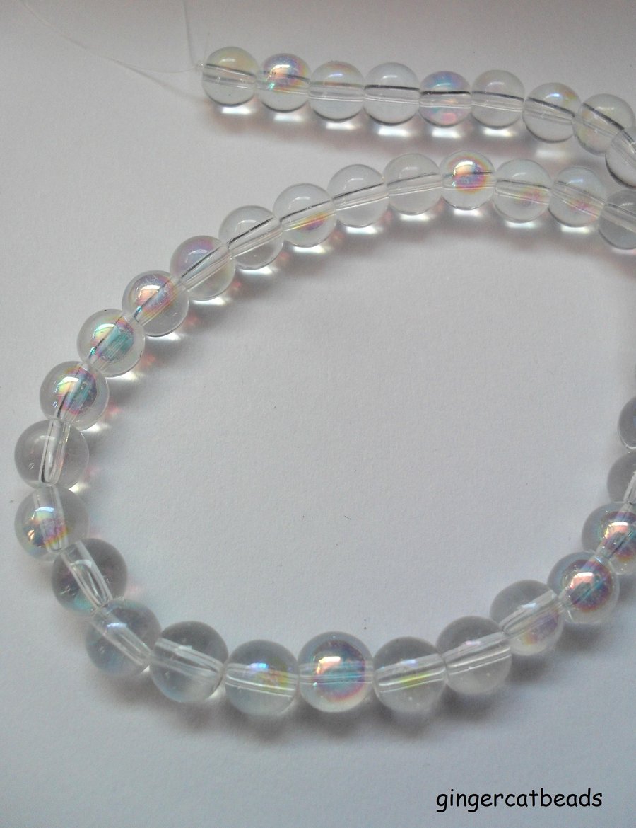 50 x AB Plated Glass Beads - Round - 6mm - Clear 