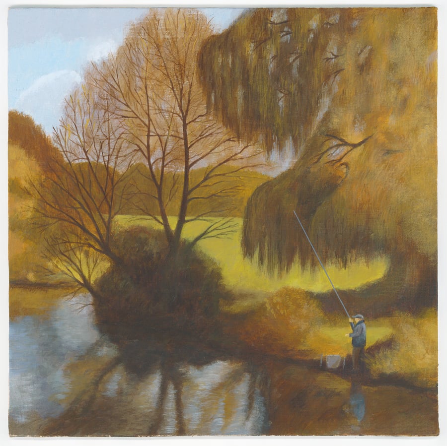 Angler on the Avon, Salisbury (Original Painting, 10 x 10")