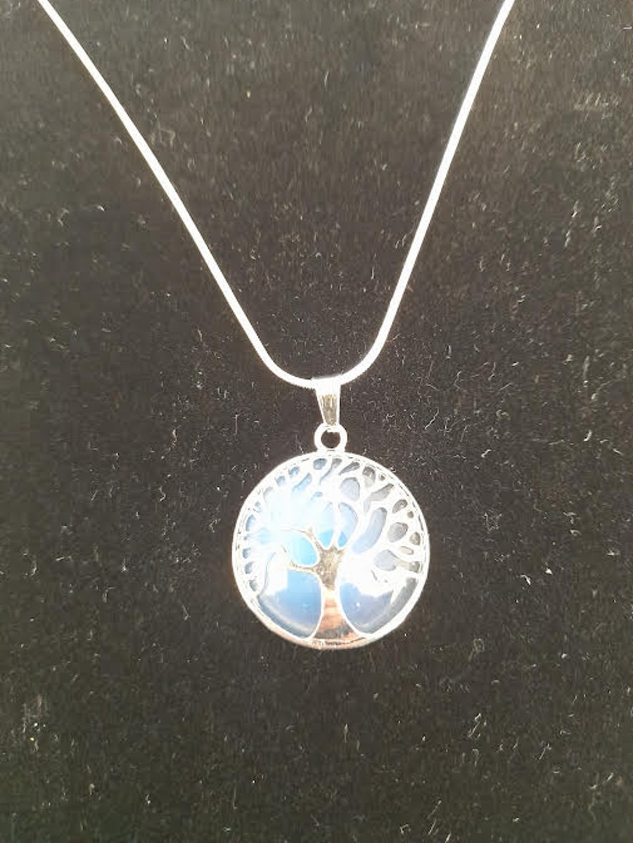 Opal Tree Of Life Necklace Synthetic Opal Crystal-Silver 925 Rope Chain