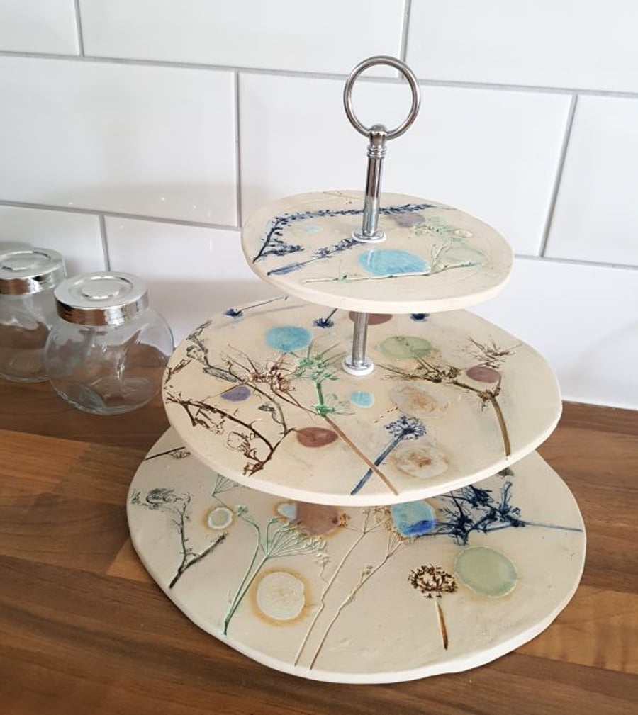 3 Tier Botanical Blooms Ceramic Cake Stand