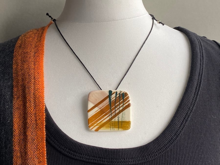Pendant Necklace handmade ceramic Square pendant