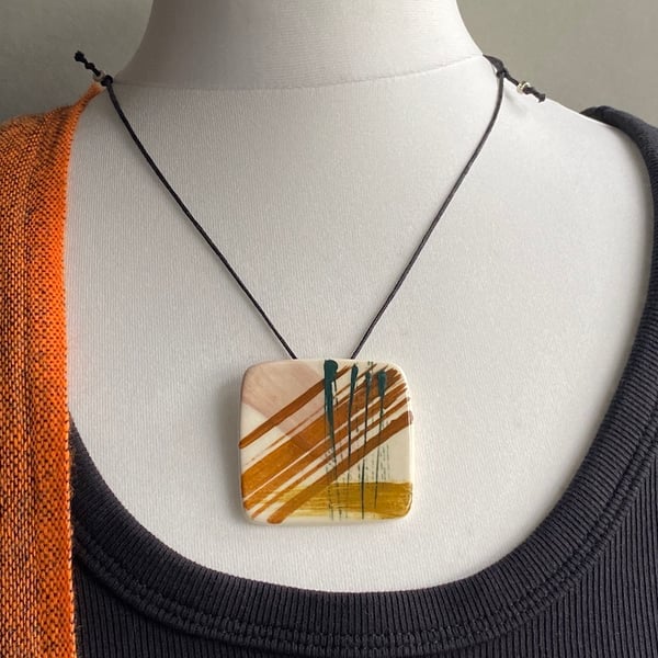 Pendant Necklace handmade ceramic Square pendant
