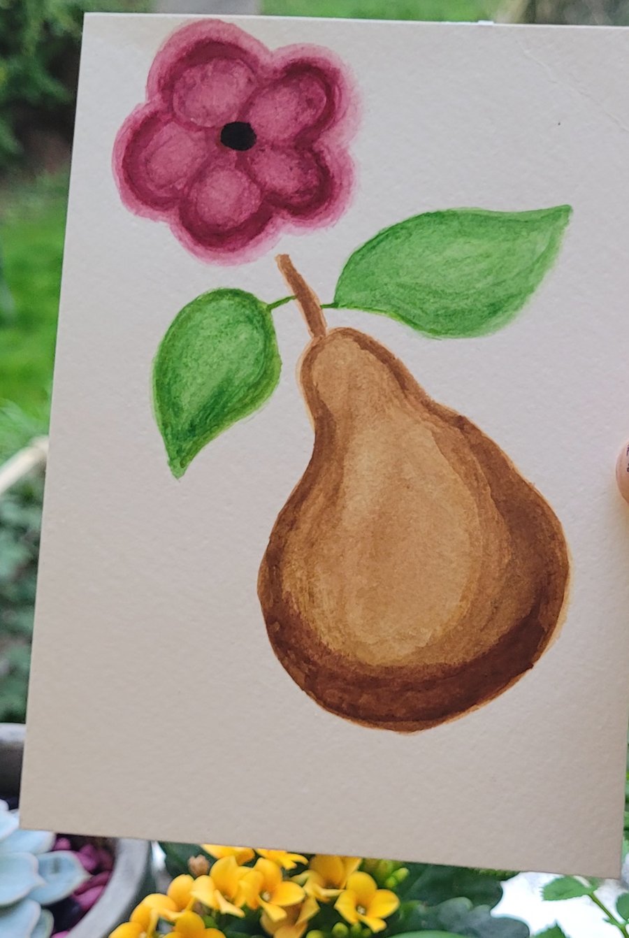 Watercolour art pear and flower