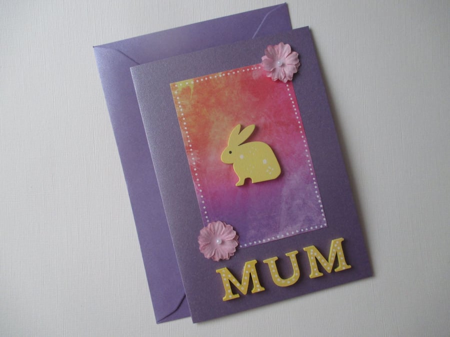 Mum Mother's Day Mothering Sunday Blank Greeting Card with Bunny Rabbit Flowers