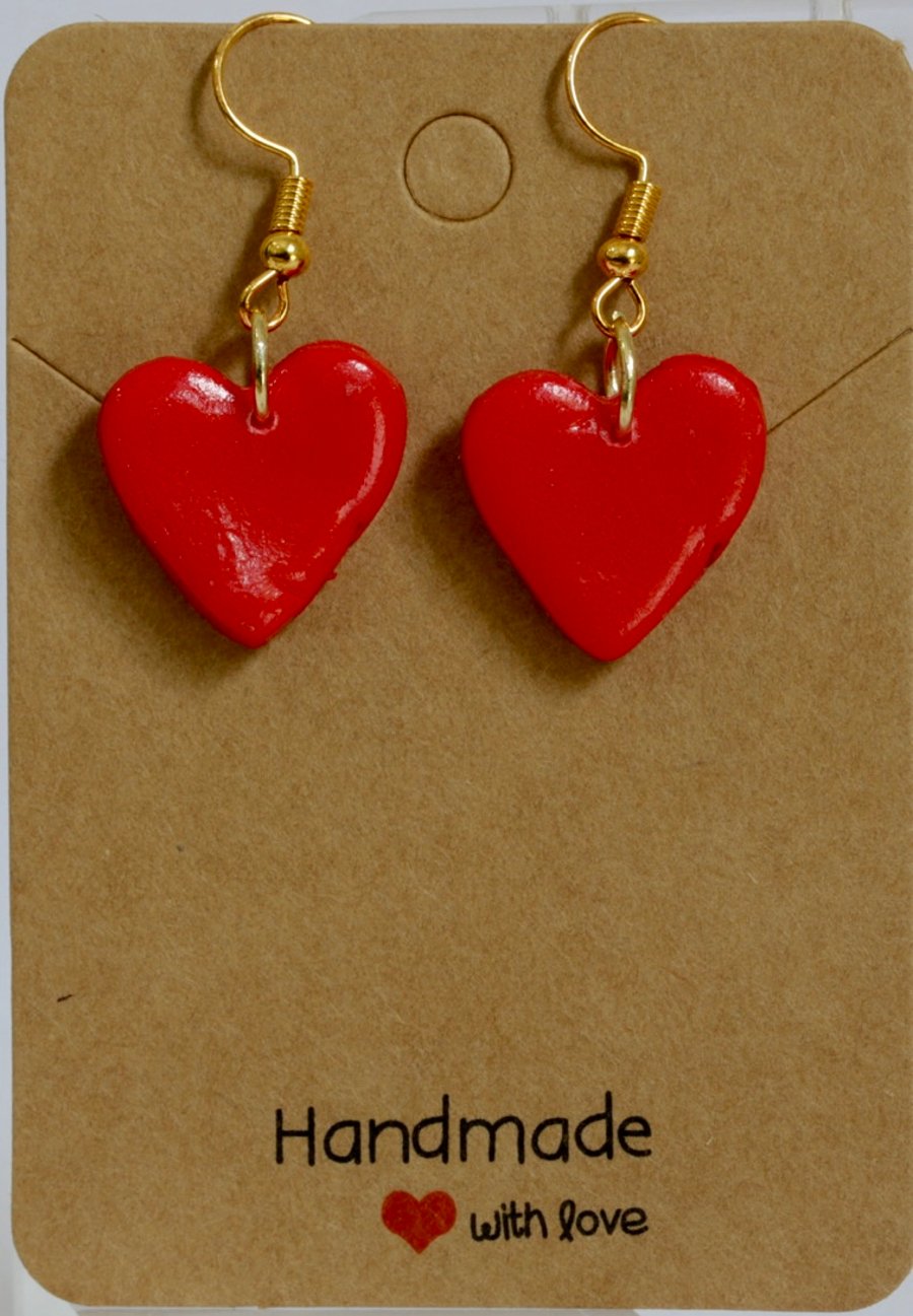 Handcrafted Red Clay Heart Dangle Earrings