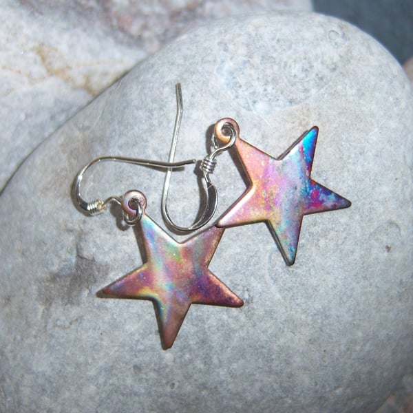 Star Earrings in Flame Painted Copper 