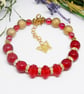Gold Plated Memory Wire Red And Gold Beaded Bracelet - Image 3