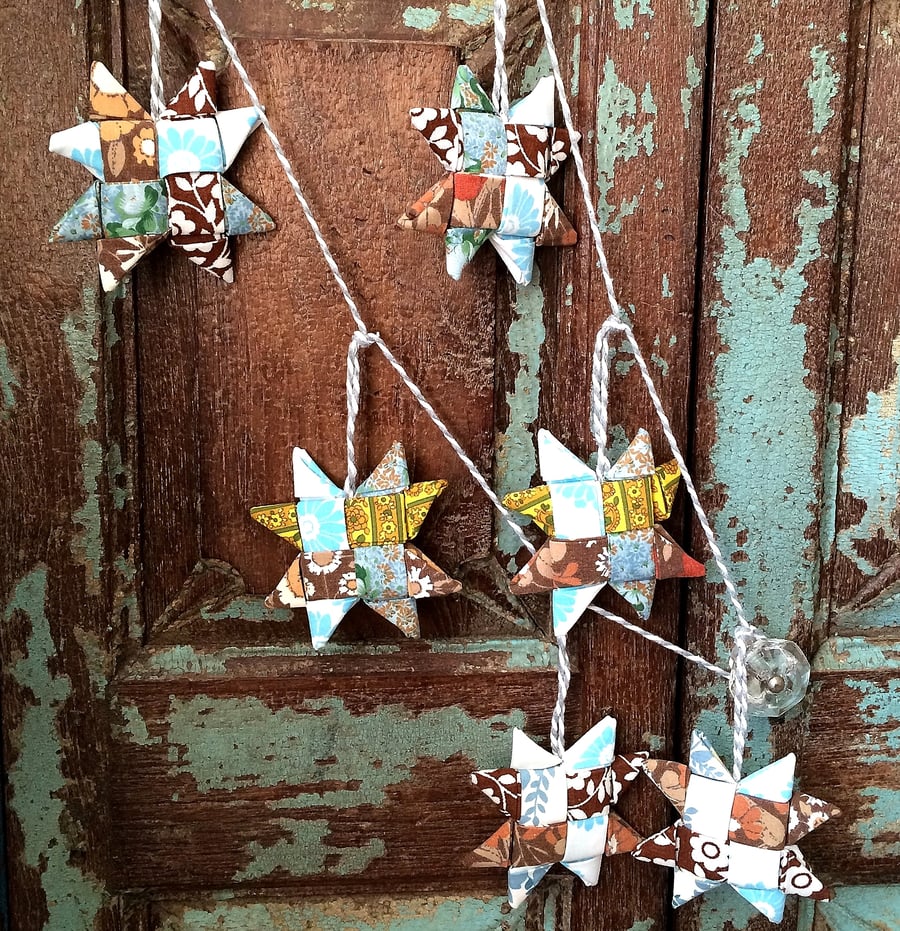Christmas Star Garland - Vintage Fabric