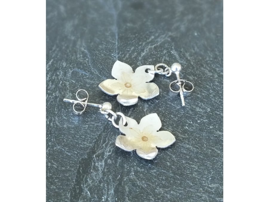 Fine silver pressed flower earrings