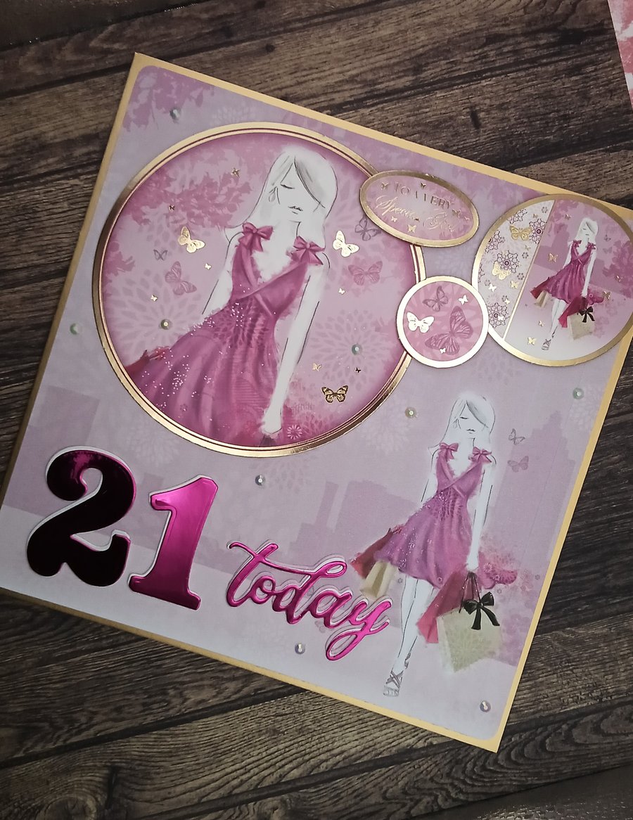 21st birthday card, glamorous and gorgeous