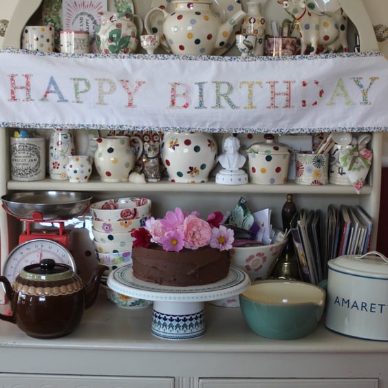 Floral 'Pastels' Happy Birthday fabric banner