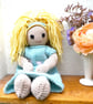 Doll. Hand knitted Doll 12" Wool Doll Handmade Blonde Hair and Knitted Dress