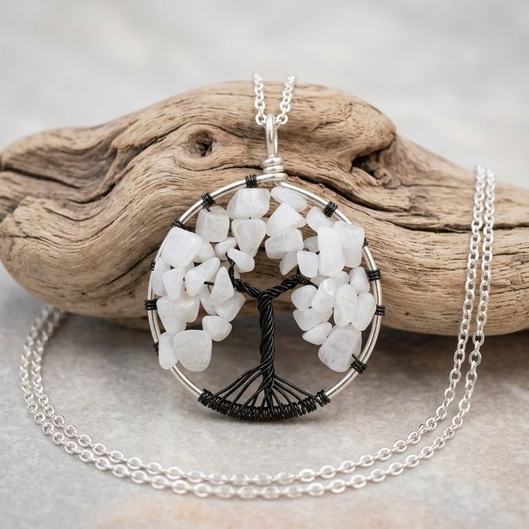 White Quartz Wire Tree Of Life Necklace