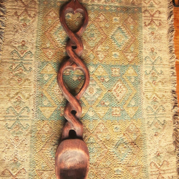 celtic interlace carved wooden lovespoon