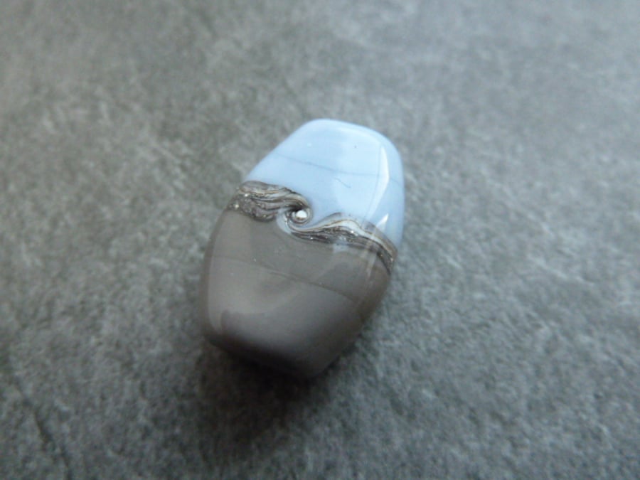 blue and grey lampwork glass focal bead