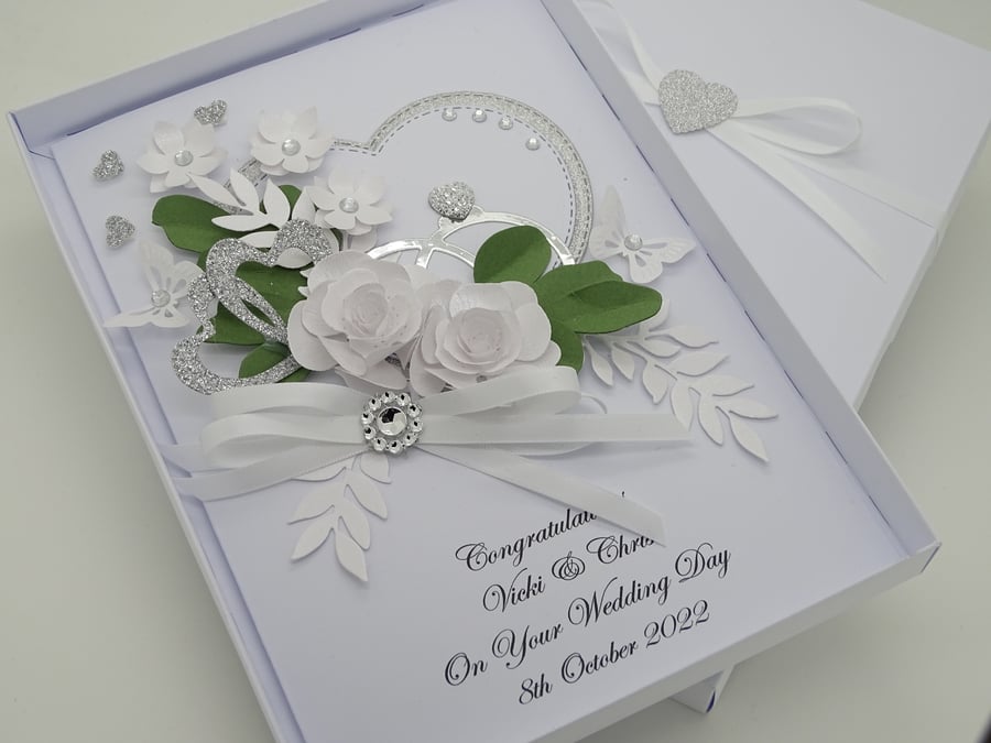 Luxury Handmade PERSONALISED Card WEDDING Day Anniversary Engagement Boxed T743
