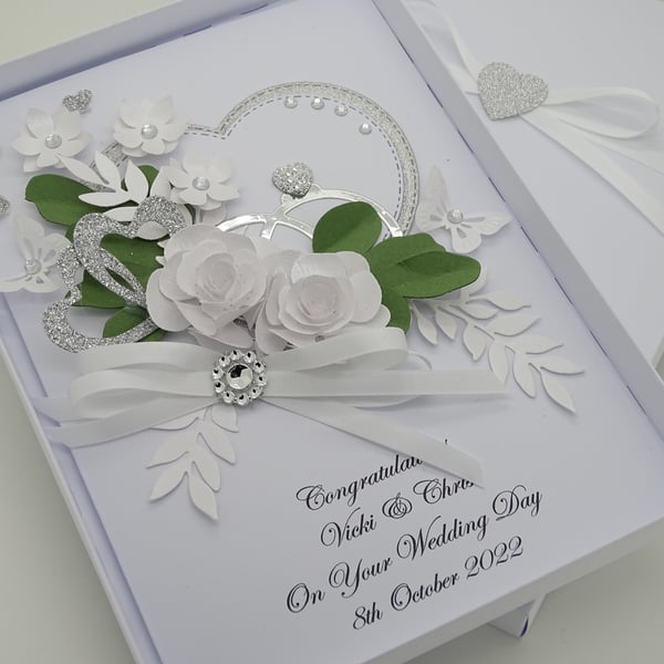 Luxury Handmade PERSONALISED Card WEDDING Day Anniversary Engagement Boxed T743