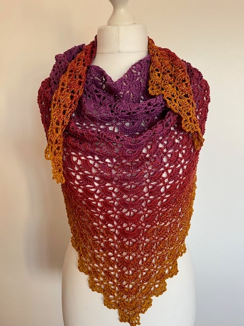 Ladies Burgundy and Ochre Crochet Shawl, Festival Shawl, Boho, Birthday Gift