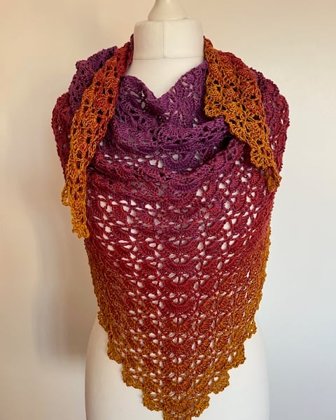 Ladies Burgundy and Ochre Crochet Shawl, Festival Shawl, Boho, Birthday Gift