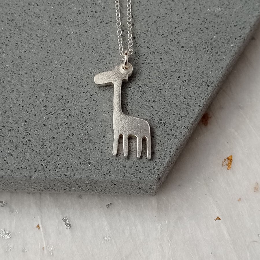 Recycled sterling silver giraffe pendant necklace –  handmade animal jewellery