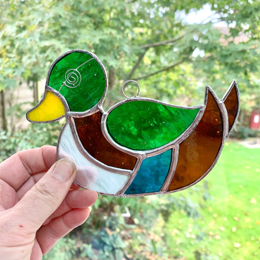 Stained Glass Mallard Duck Suncatcher - Handmade Hanging Window Decoration