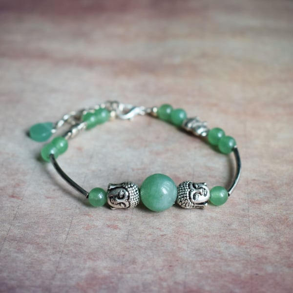 Green Aventurine and Buddha Beaded Bracelet