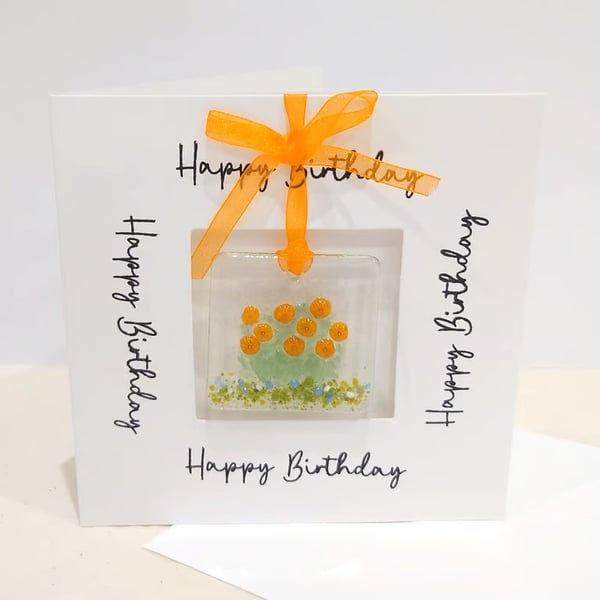Fused Glass Marigolds Birthday Card - October Birth Flower